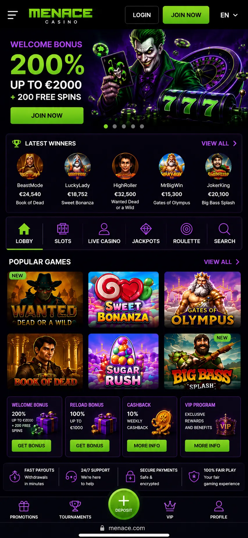MENACE.com Casino — mobile